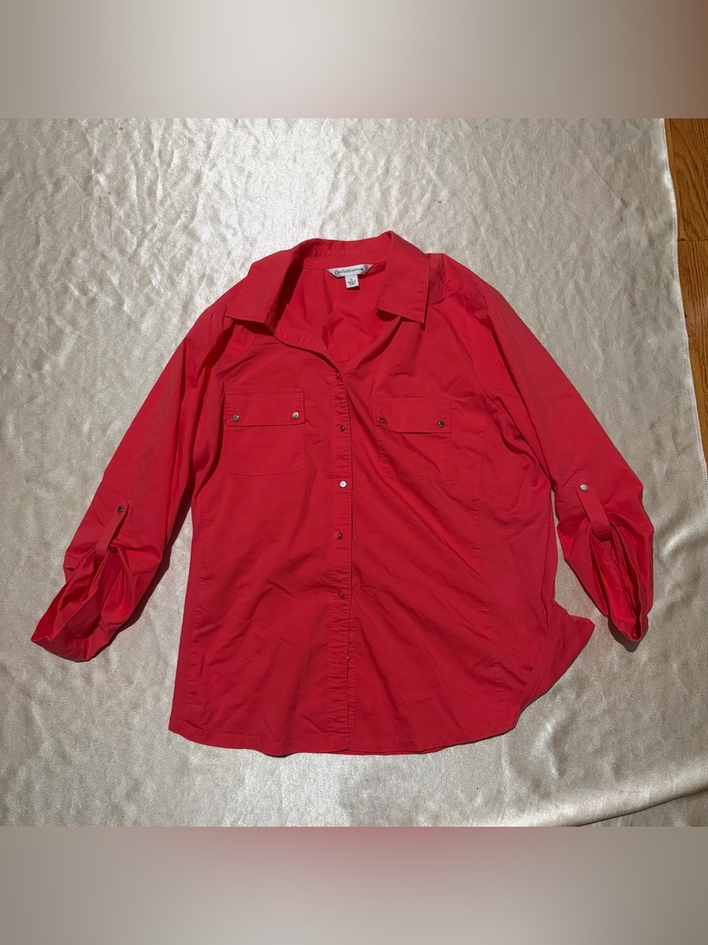 Croft & Barrow Women's Solid Collared Button-Up Roll Tab Pockets Size L